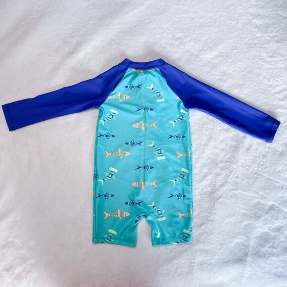 Carter's One Piece Rashguard Swimsuit | Baby Boys | 18 months | Sharks | Blue - Picture 2 of 9